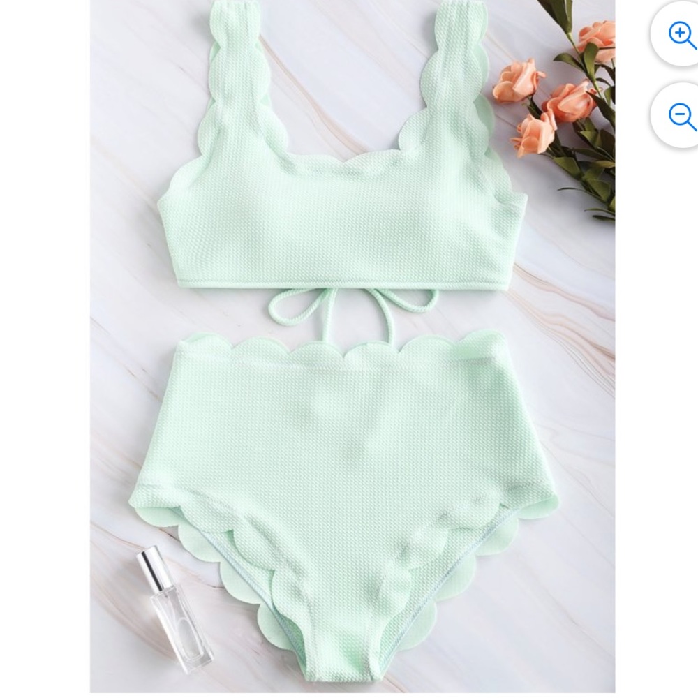 Zaful Mint Green Scalloped High-Waist Bikini